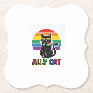 Ally Cat Rainbow Pride Vintage Cat Shirt Design_1 Paper Coaster