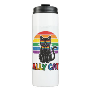 Ally Cat Rainbow Pride Vintage Cat Shirt Design_1 Thermal Tumbler