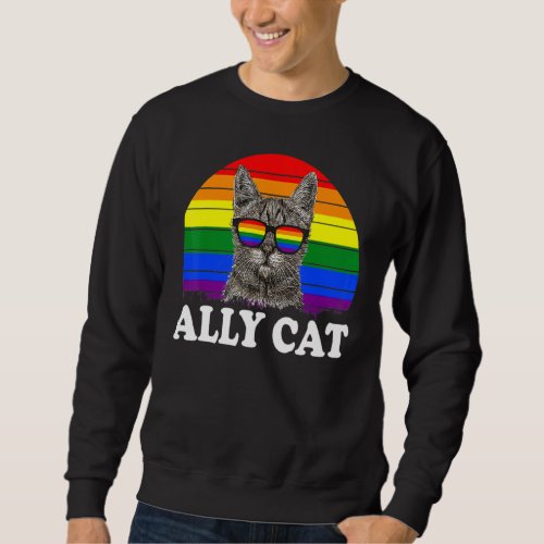 Ally Cat Rainbow Sunglasses Gay Pride Kitty Allies Sweatshirt