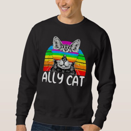 Ally Cat Rainbow Sunglasses Gay Pride Kitty Allies Sweatshirt