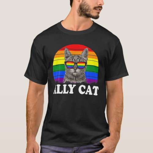 Ally Cat Rainbow Sunglasses Gay Pride Kitty Allies T_Shirt