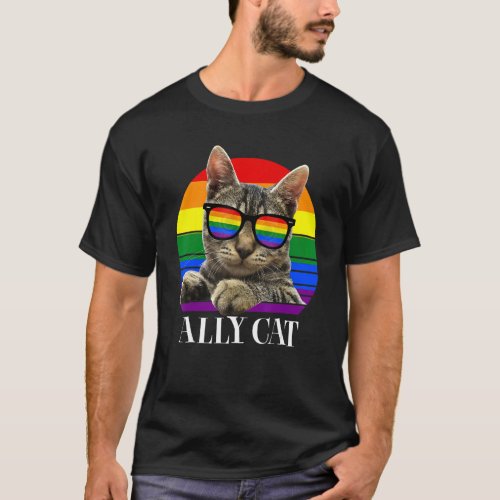 Ally Cat Rainbow Sunglasses Gay Pride Kitty Allies T_Shirt