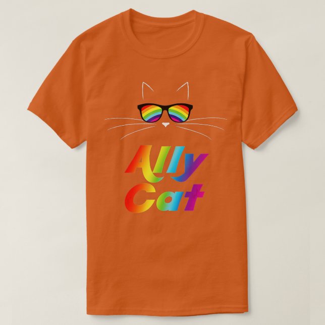 Ally Cat Rainbow Sunglasses Gay Pride Kitty Allies T-Shirt (Design Front)