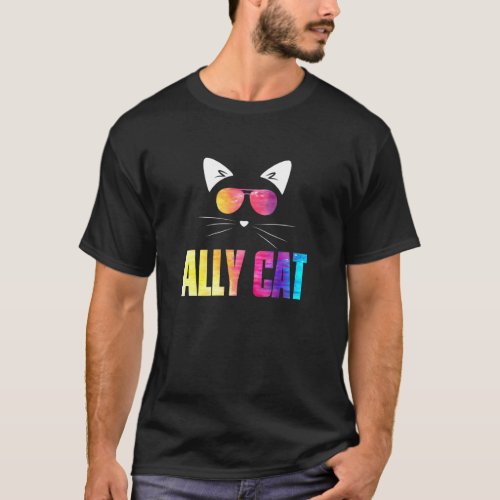 Ally Cat Rainbow Sunglasses Gay Pride Kitty Allies T_Shirt