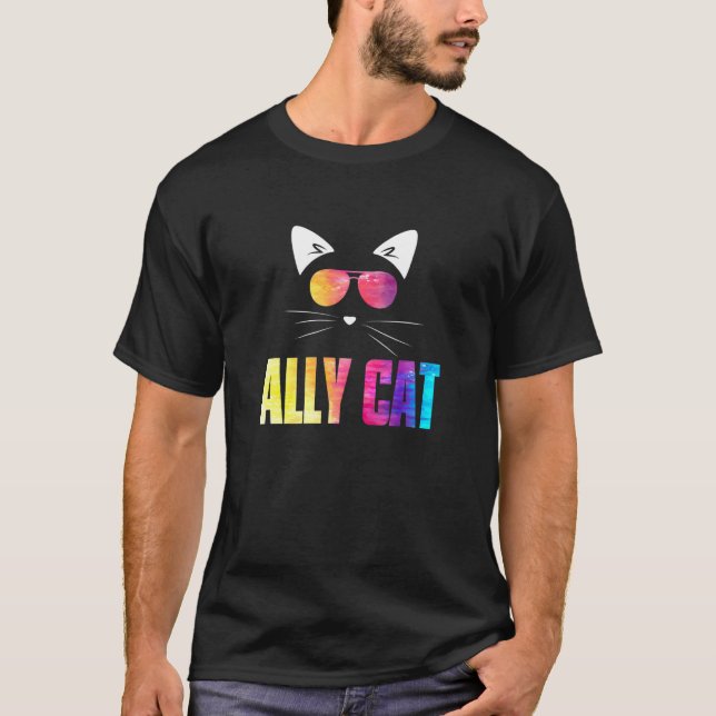 Ally Cat Rainbow Sunglasses Gay Pride Kitty Allies T-Shirt (Front)