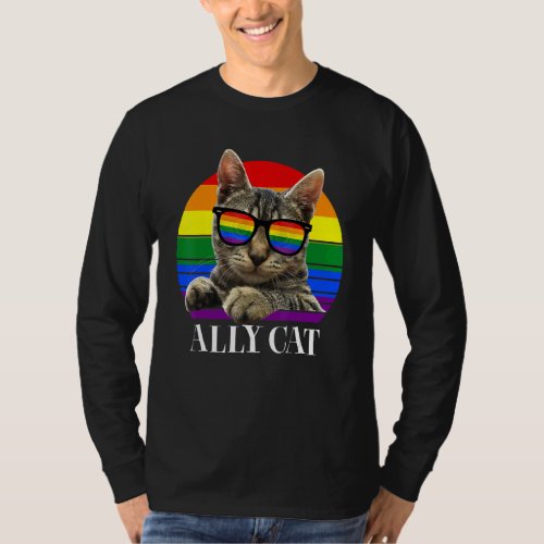 Ally Cat Rainbow Sunglasses Gay Pride Kitty Allies T_Shirt