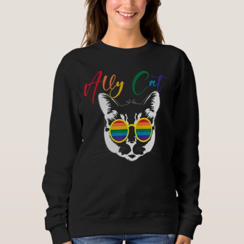 Ally Cat Rainbow Sunglasses Gay Pride Sweatshirt