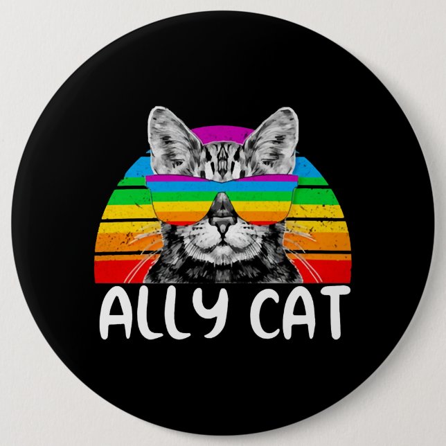 Ally Cat Rainbow Sunglasses LGBT Gay Pride Button (Front)