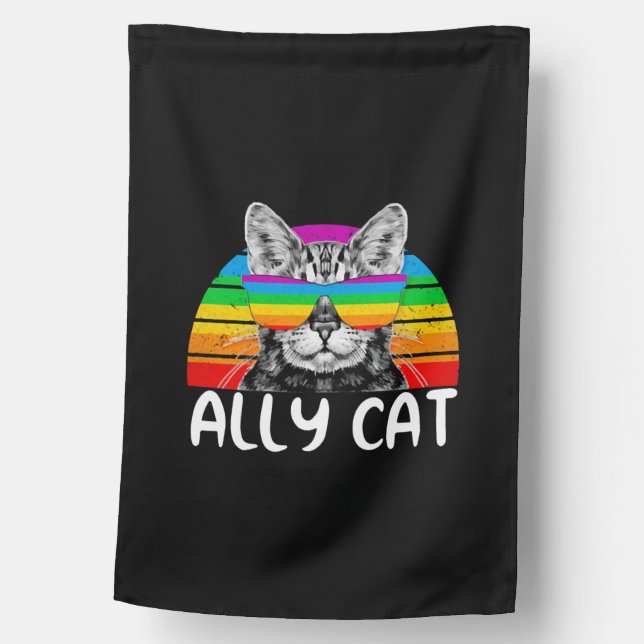 Ally Cat Rainbow Sunglasses LGBT Gay Pride House Flag (Front)