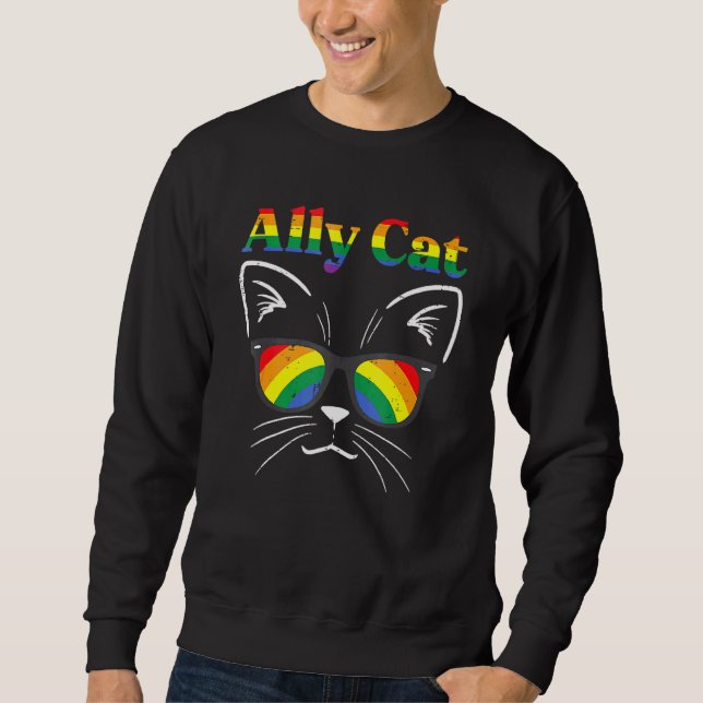 Ally Cat Rainbow Sunglasses LGBT Gay Pride Kitty A Sweatshirt (Front)