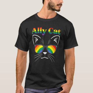Ally Cat Rainbow Sunglasses Lgbt Gay Pride Kitty A T-Shirt
