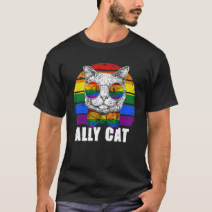 Ally Cat Rainbow Sunglasses Lgbt Gay Pride Kitty T-Shirt