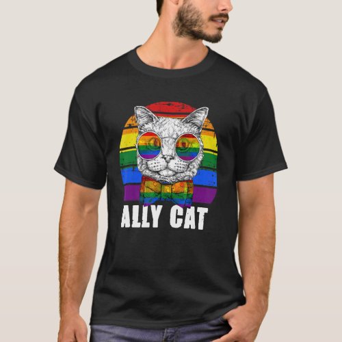 Ally Cat Rainbow Sunglasses Lgbt Gay Pride Kitty T_Shirt