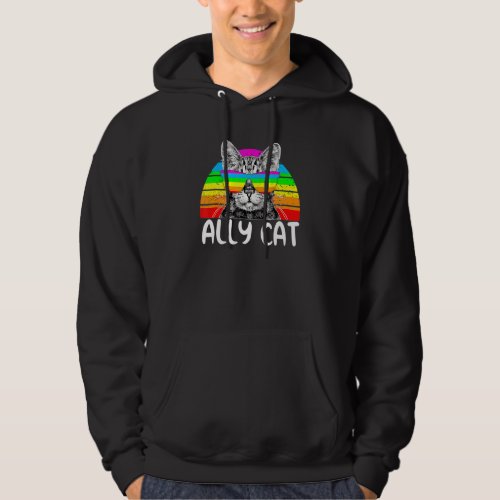 Ally Cat Rainbow Sunglasses Lgbt Gay Pride Kittys  Hoodie