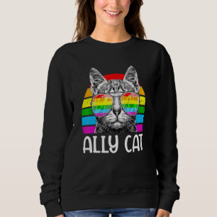 Ally Cat Rainbow Sunglasses Lgbt Gay Pride Kittys  Sweatshirt