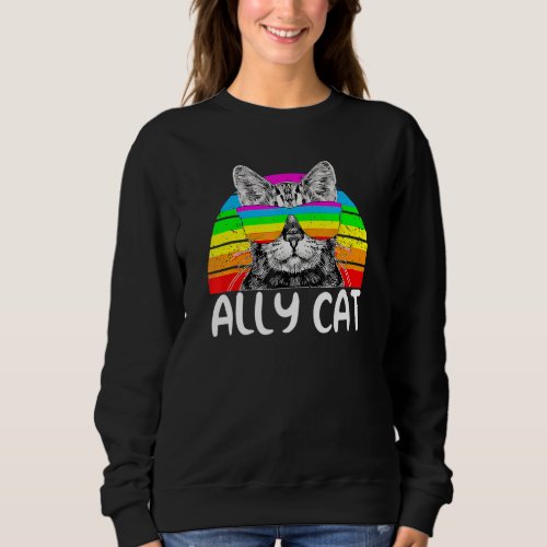 Ally Cat Rainbow Sunglasses Lgbt Gay Pride Kittys  Sweatshirt