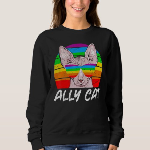 Ally Cat Rainbow Sunglasses LGBT Gay Pride Kittys  Sweatshirt