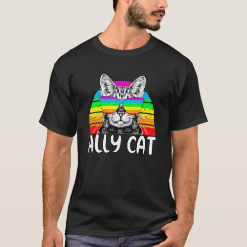 Ally Cat Rainbow Sunglasses Lgbt Gay Pride Kittys  T_Shirt