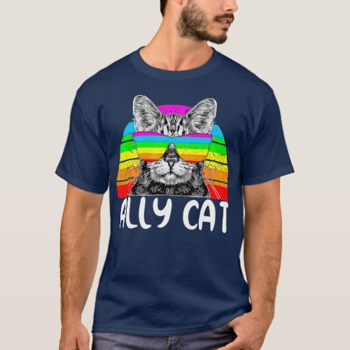 Ally Cat Rainbow Sunglasses LGBT Gay Pride Kittys  T_Shirt