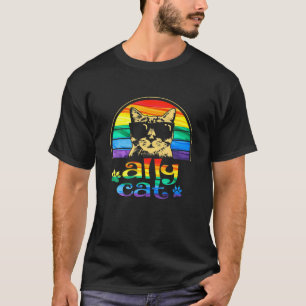 Ally Cat Rainbow Sunglasses LGBT Gay Pride Kittys T-Shirt