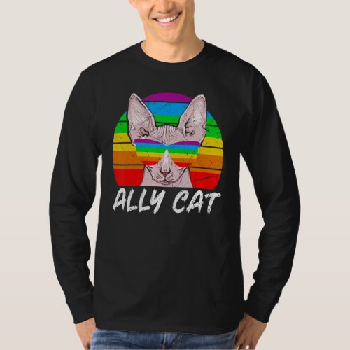 Ally Cat Rainbow Sunglasses LGBT Gay Pride Kittys  T_Shirt