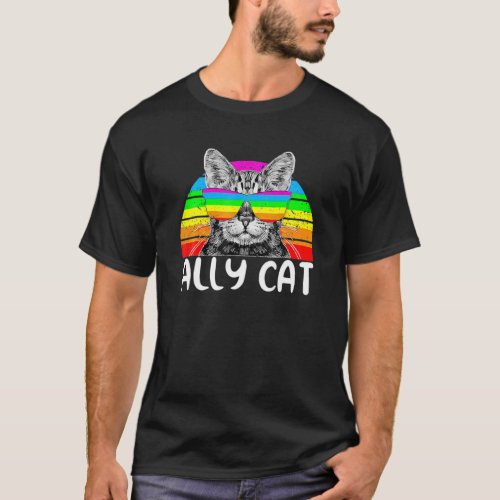 Ally Cat Rainbow Sunglasses LGBT Gay Pride Kittys T_Shirt
