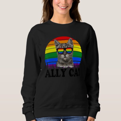 Ally Cat Rainbow Sunglasses Lgbt Gay Pride Month M Sweatshirt