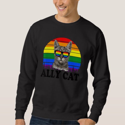 Ally Cat Rainbow Sunglasses Lgbt Gay Pride Month M Sweatshirt