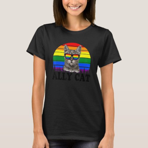 Ally Cat Rainbow Sunglasses Lgbt Gay Pride Month M T_Shirt