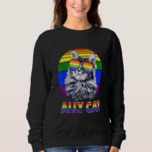 Ally Cat Rainbow Sunglasses Lgbt Gay Pride Sweatshirt