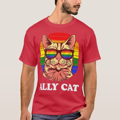 Ally Cat Rainbow Sunglasses LGBTQ Funny Gay Pride  T_Shirt