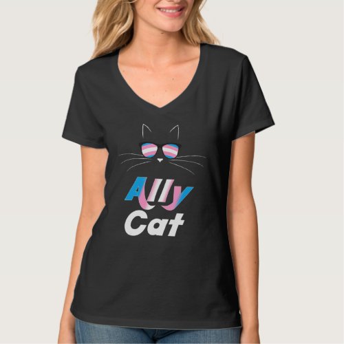 Ally Cat Rainbow Sunglasses Transgender Pride Kitt T_Shirt
