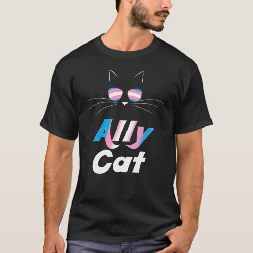 Ally Cat Rainbow Sunglasses Transgender Pride Kitt T_Shirt