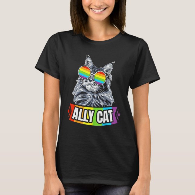 Ally Cat Straight LGBT Supporter Gay Pride Ally Ra T-Shirt (Front)