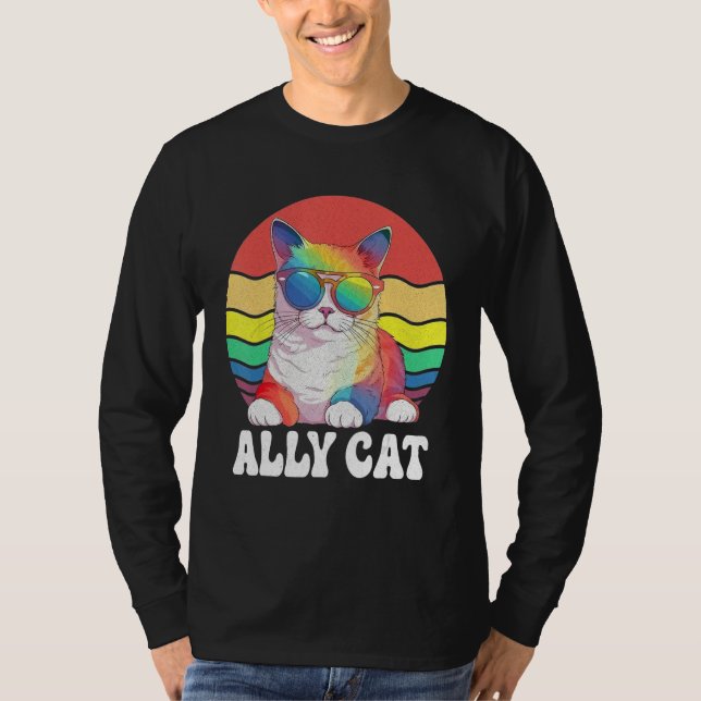 Ally Cat Straight LGBT Supporter Gay Pride Ally Ra T-Shirt (Front)