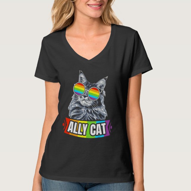 Ally Cat Straight LGBT Supporter Gay Pride Ally Ra T-Shirt (Front)