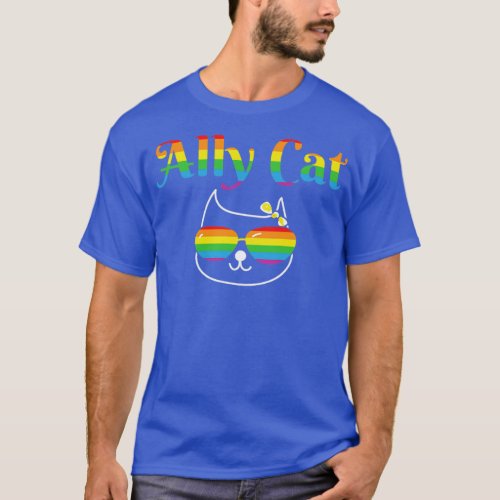 Ally Cat Sunglasses Gay Rainbow LGBT T_Shirt