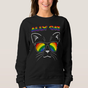 Ally Cat Sunglasses Gay Rainbow Pride Lgbt Support Sweatshirt
