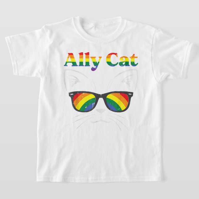 Ally Cat Sunglasses Gay Rainbow Pride LGBT Support T-Shirt (Laydown)