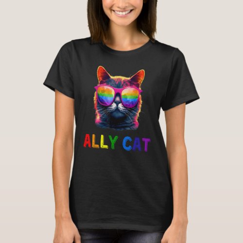 Ally Cat Sunglasses LGBT LGBTQ Gay Pride Flag Cute T_Shirt