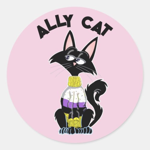 Ally cat with Non_Binary pride colors Classic Round Sticker