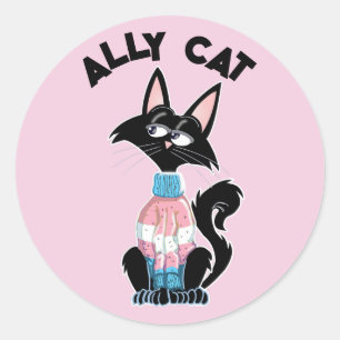 Ally cat with transgender pride colors classic round sticker