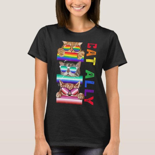 Ally Cats Cute Lgbt Gay Rainbow Pride Flag Boys Me T_Shirt