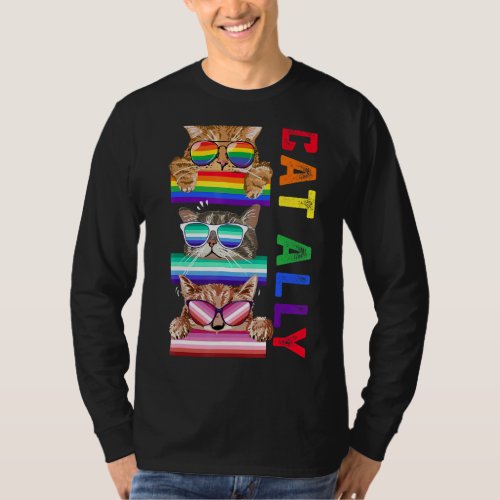Ally Cats Cute Lgbt Gay Rainbow Pride Flag Boys Me T_Shirt