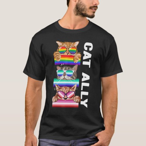 Ally Cats Three Lgbt Gay Rainbow Pride Flag Boys M T_Shirt