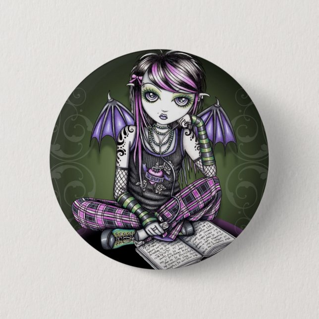 Ally Emo Tattoo Pink Plaid Fairy Pinback Button (Front)