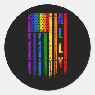Ally Lgbt Lgbtq Rainbow Pride American Flag 4th Of Classic Round Sticker