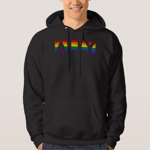 ALLY LGBTQ Rainbow Pride Flag Lesbian Gay Vintage Hoodie