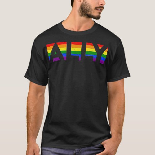 ALLY LGBTQ Rainbow Pride Flag Lesbian Gay Vintage  T_Shirt