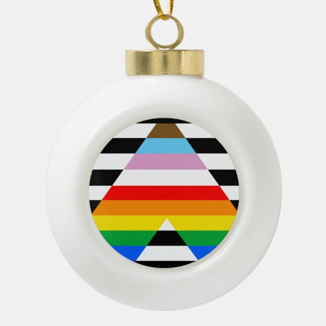 Ally Progress Pride Flag Ceramic Ball Christmas Ornament (Front)
